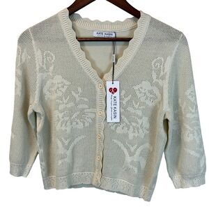 NWT Kate Kasin Hollowed Out Floral Open-Work Cottagecore Cardigan Size S